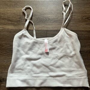 White Lace Ribbed Crop Top